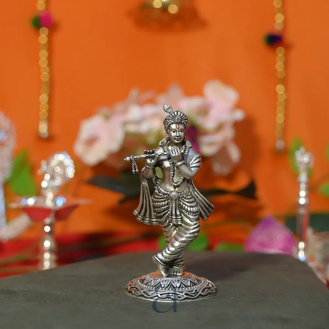 Exquisite Antique Silver Krishna Idol with Flute