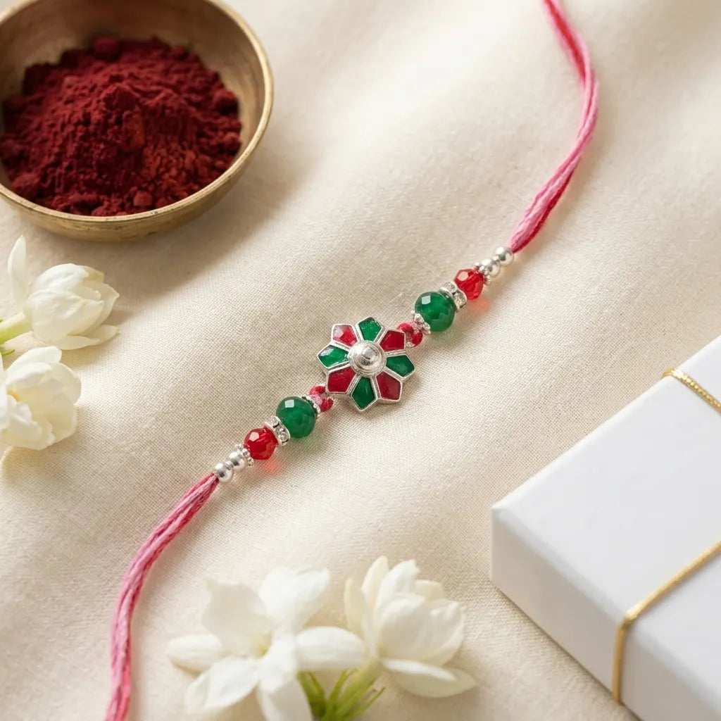 92.5 Silver Floral Rakhi for Brother