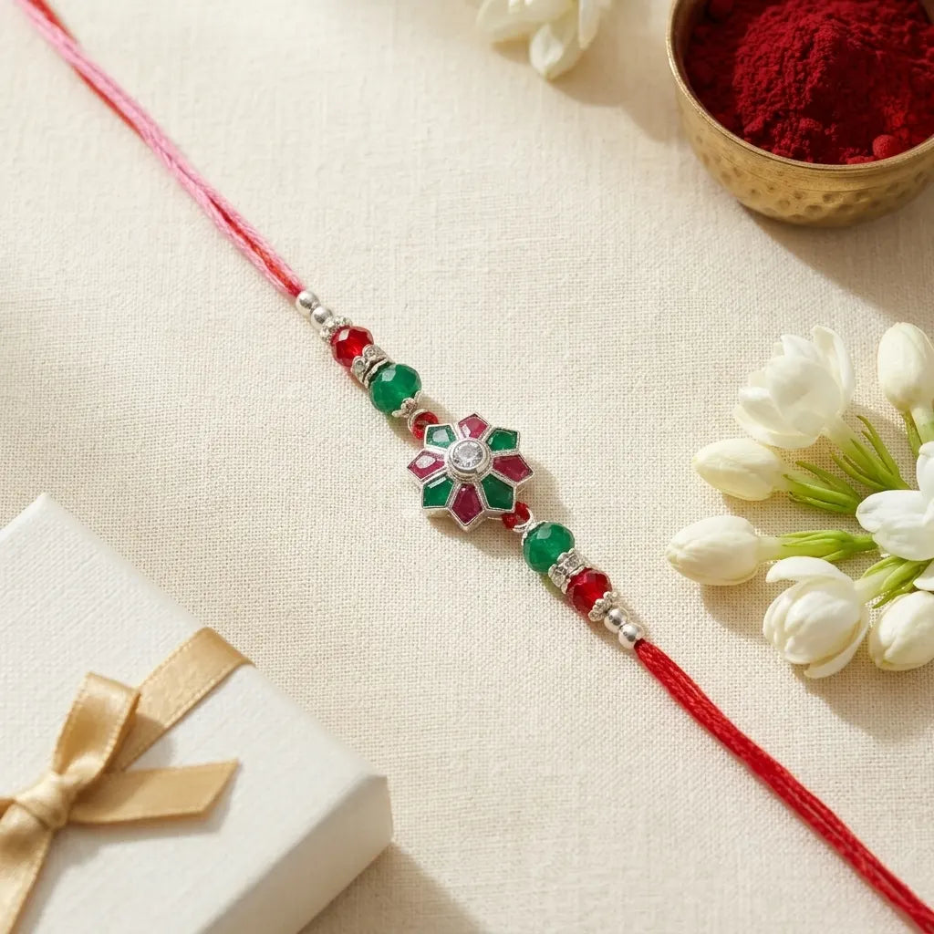92.5 Silver Floral Rakhi for Brother