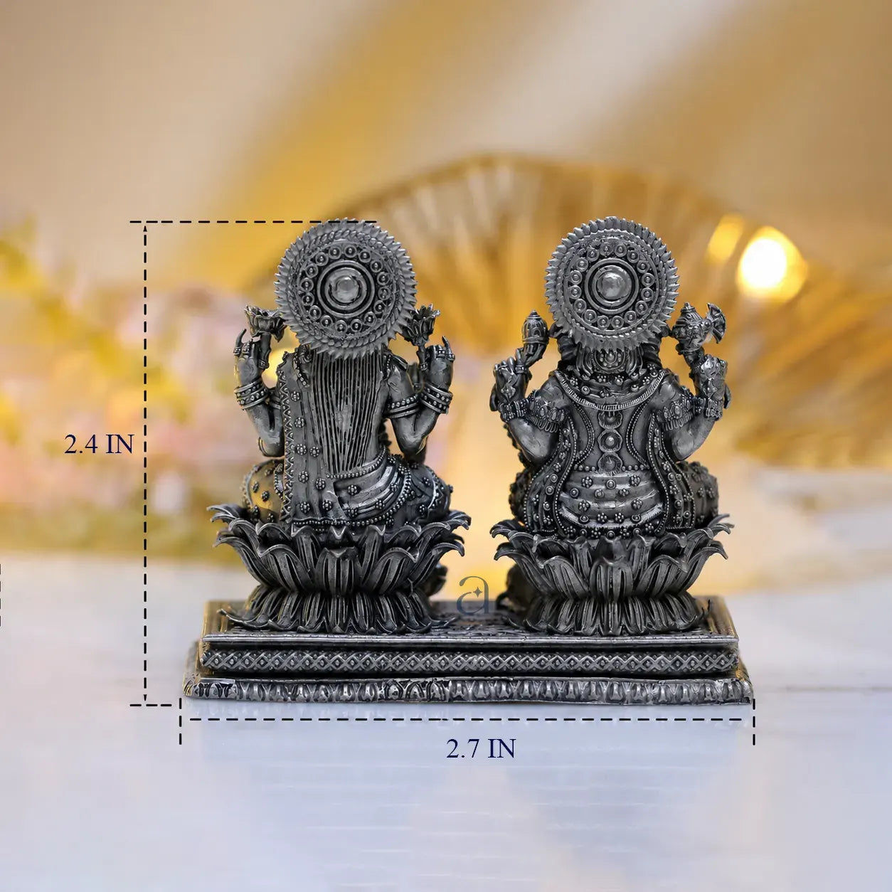 925 Sterling Silver Antique Finish Hollow Ganesh Lakshmi Idol