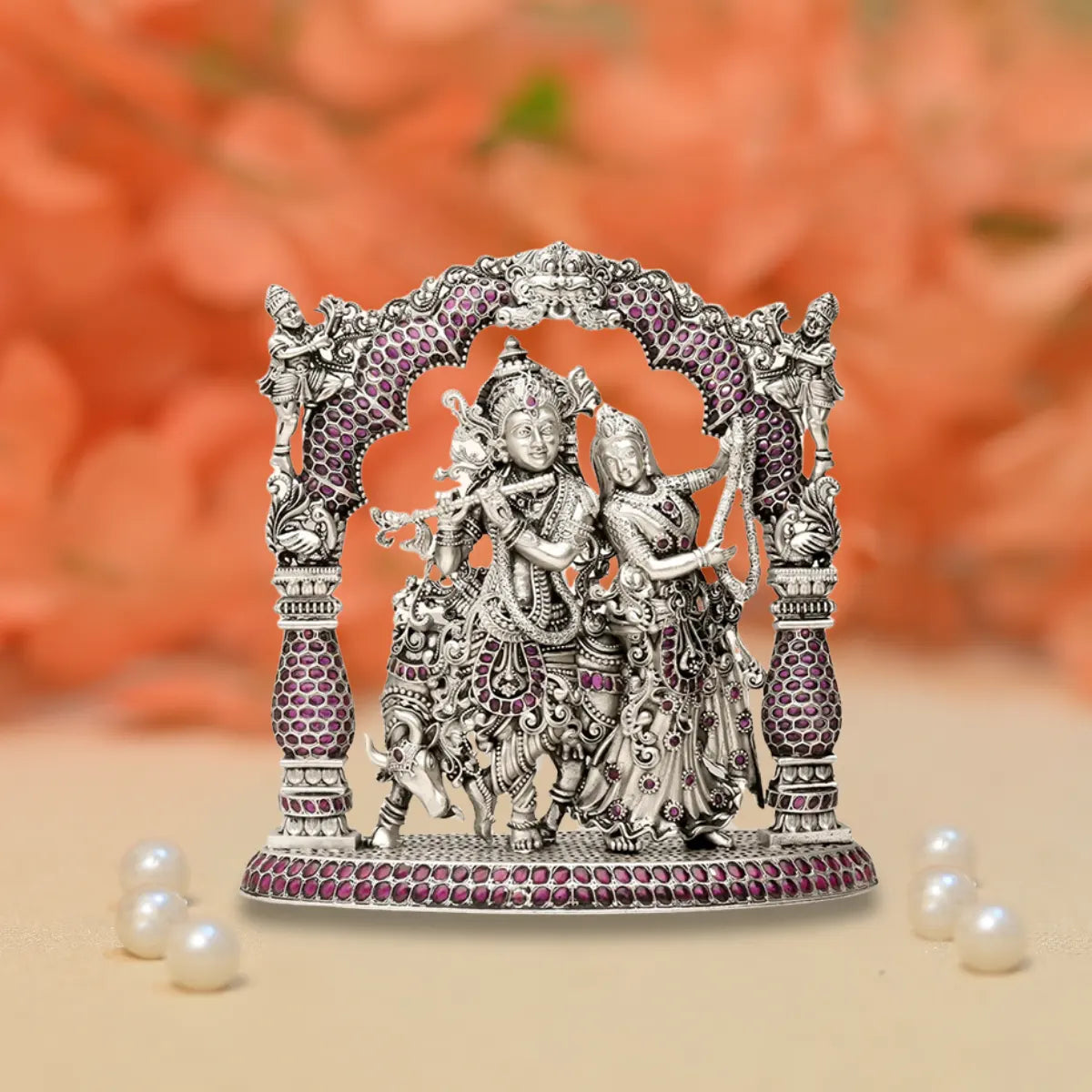 925 Stone Decorated Antique Silver Radha Krishna