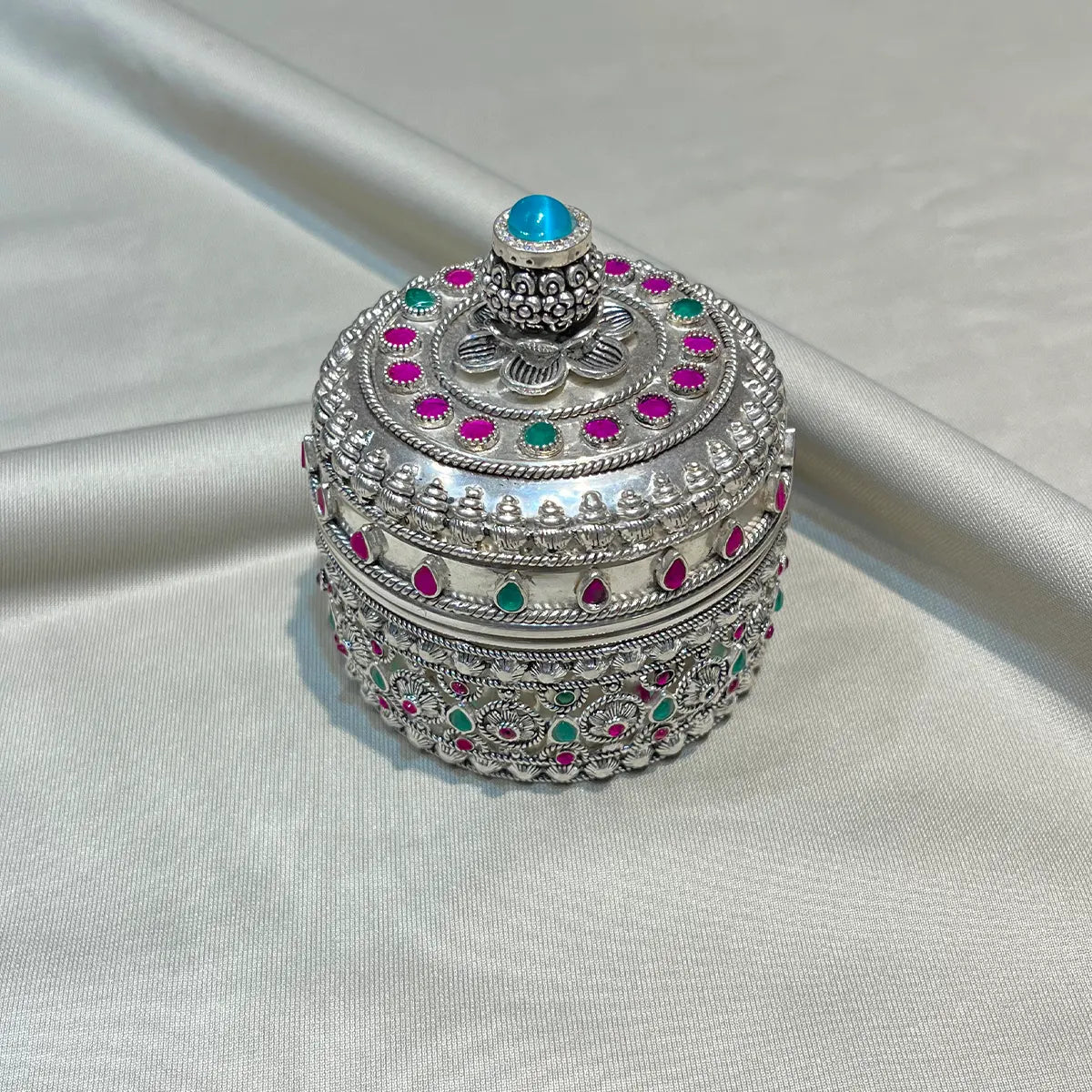 Stone Decorated 925 Antique Silver Jewelry Box