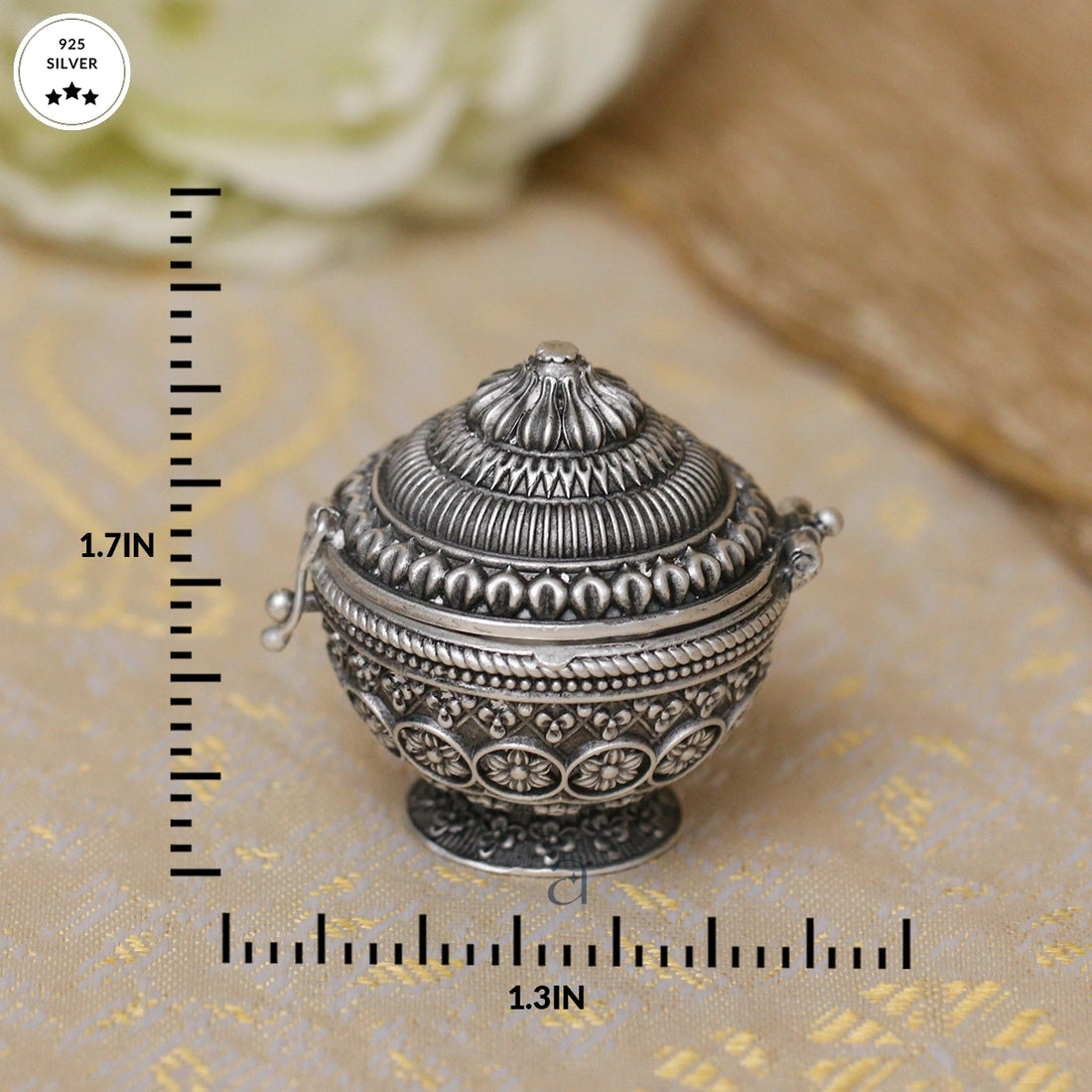 Antique Silver Karanda with Intricate Flower Motif