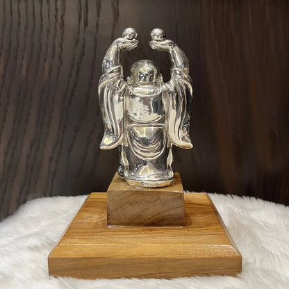 Radiant Silver Laughing Buddha Statue