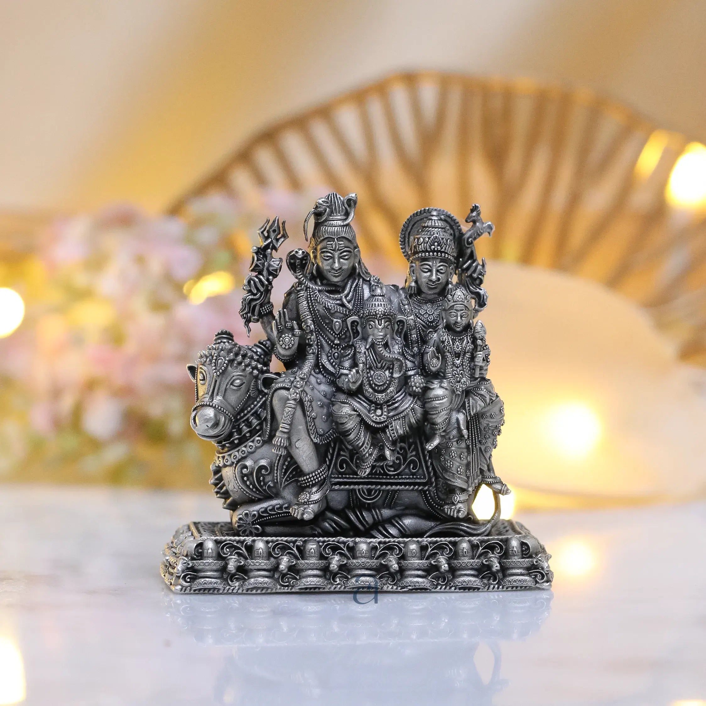 925 Sterling Silver Antique Finish Hollow Shiv Parivar with Nandi Idol