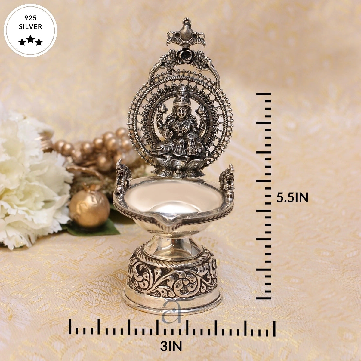 Antique 925 Silver Niranjan with Lakshmi