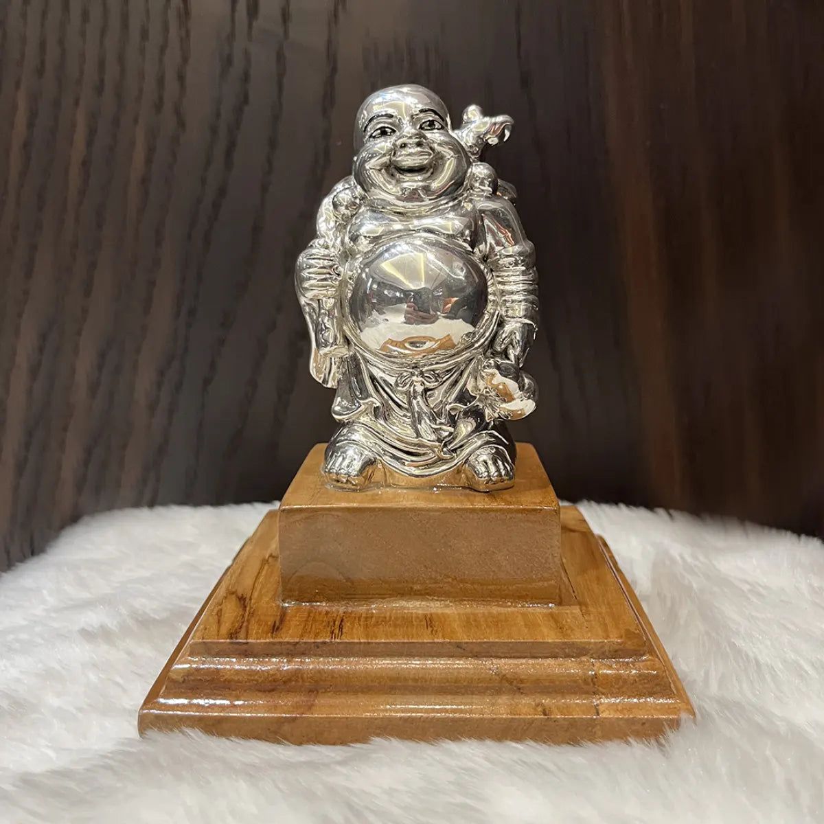 Exquisite Silver Laughing Buddha Statue