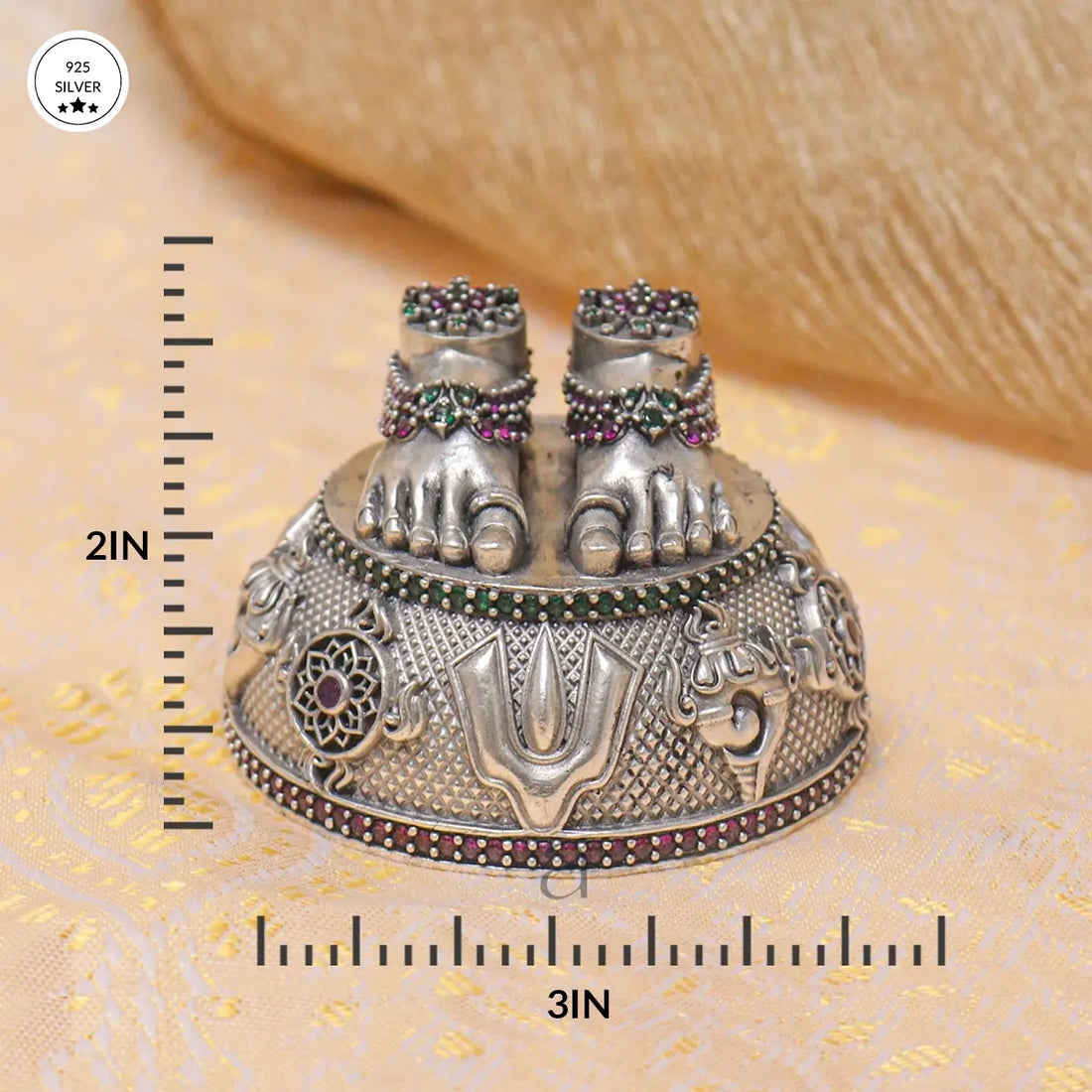 925 Stone Decorated Antique Silver Balaji Charan Paduka