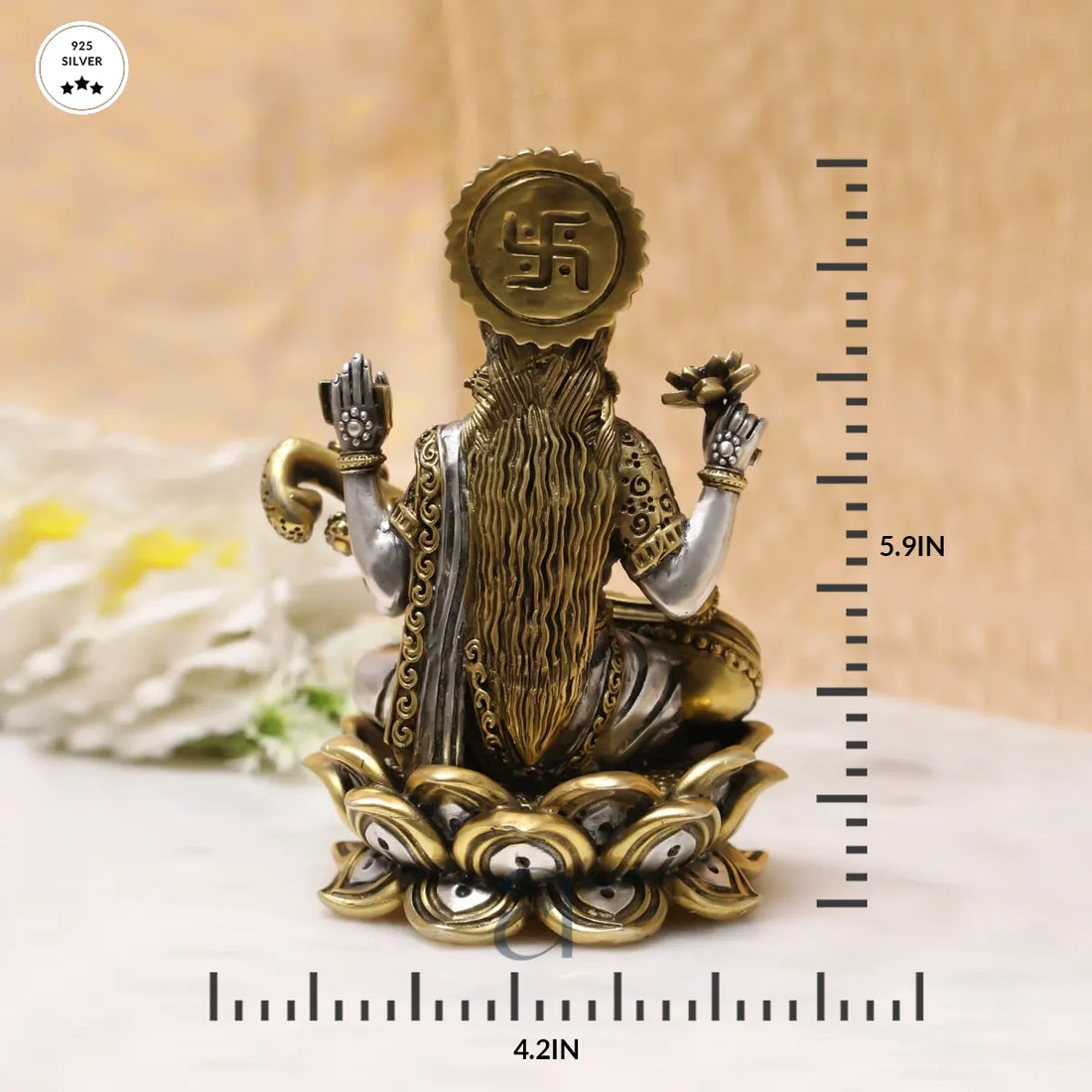 925 Golden Colored Saraswati Antique Silver Idol