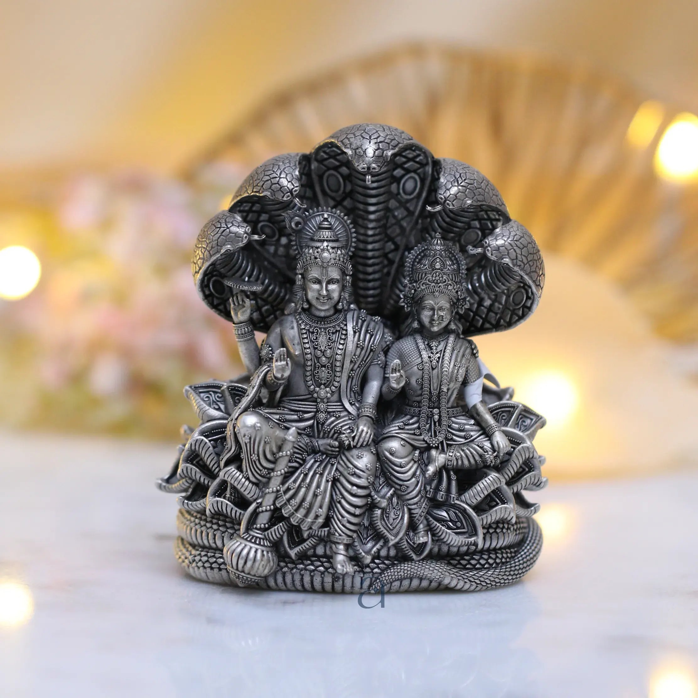 925 Sterling Silver Antique Finish Hollow Vishnu Lakshmi Idol