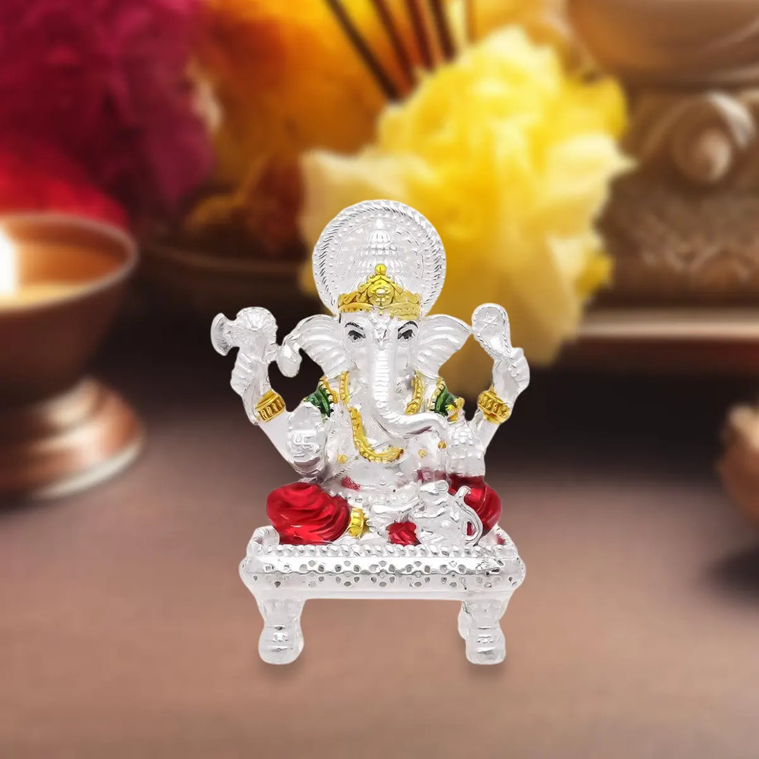 Colorful 925 Silver Ganeshji idol