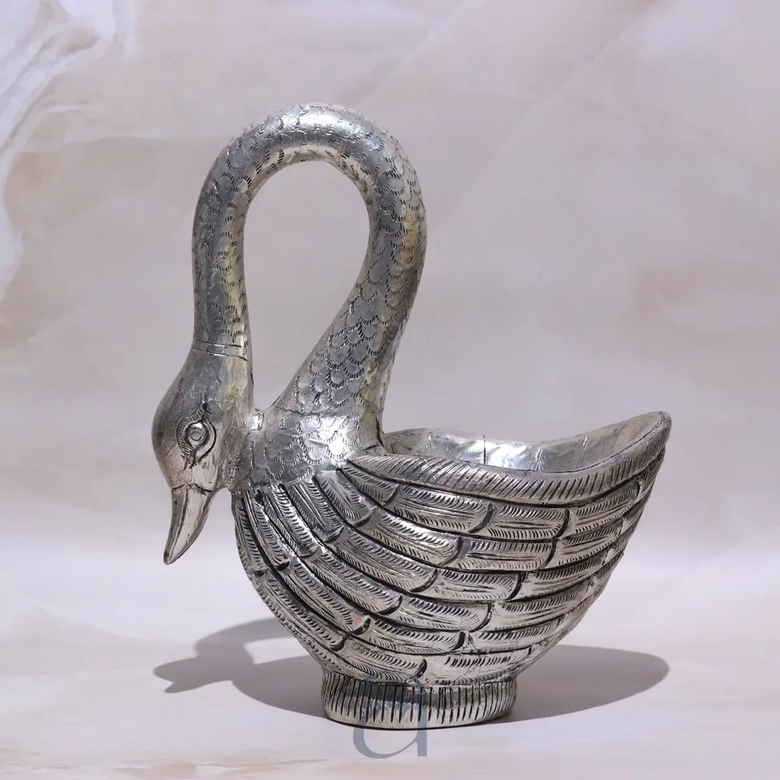 925 Antique Silver Swans Statue