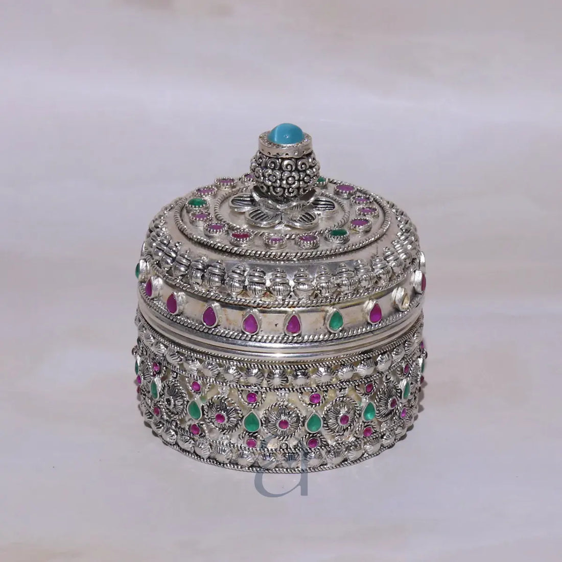 Stone Decorated 925 Antique Silver Jewelry Box