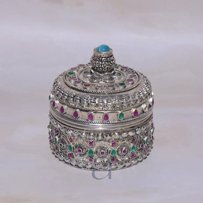 Stone Decorated 925 Antique Silver Jewelry Box