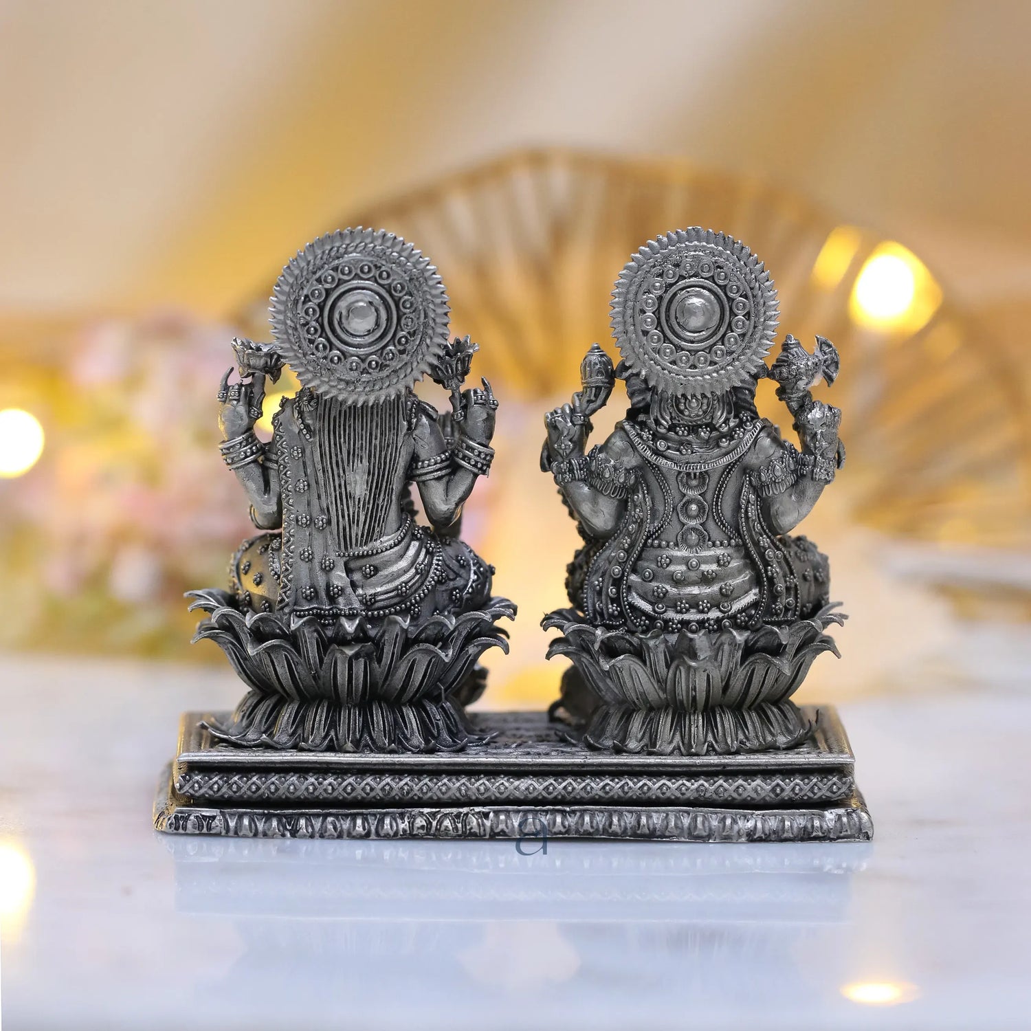 925 Sterling Silver Antique Finish Hollow Ganesh Lakshmi Idol