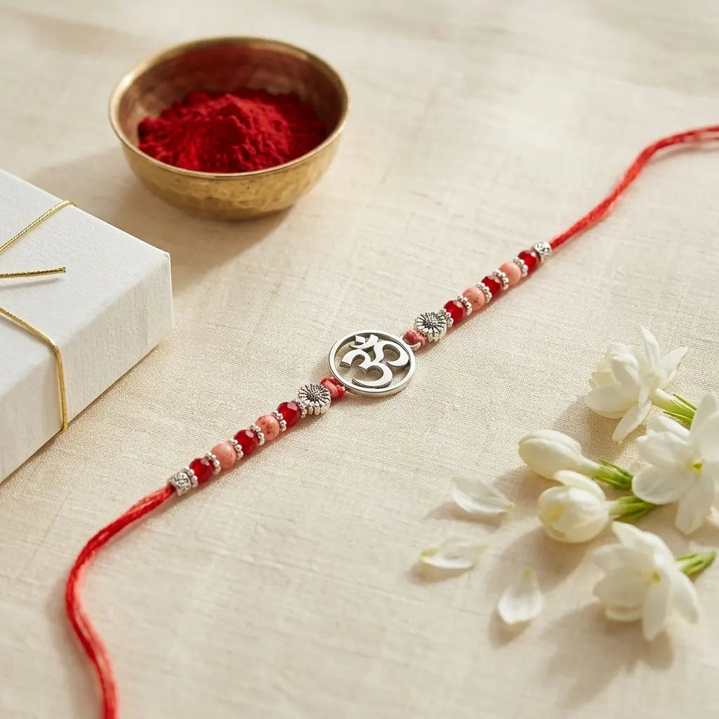 92.5 Silver Om Rakhi for Raksha Bandhan