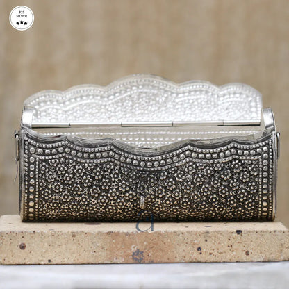 Sterling Silver Antique Purse with Hand Engraved Patterns