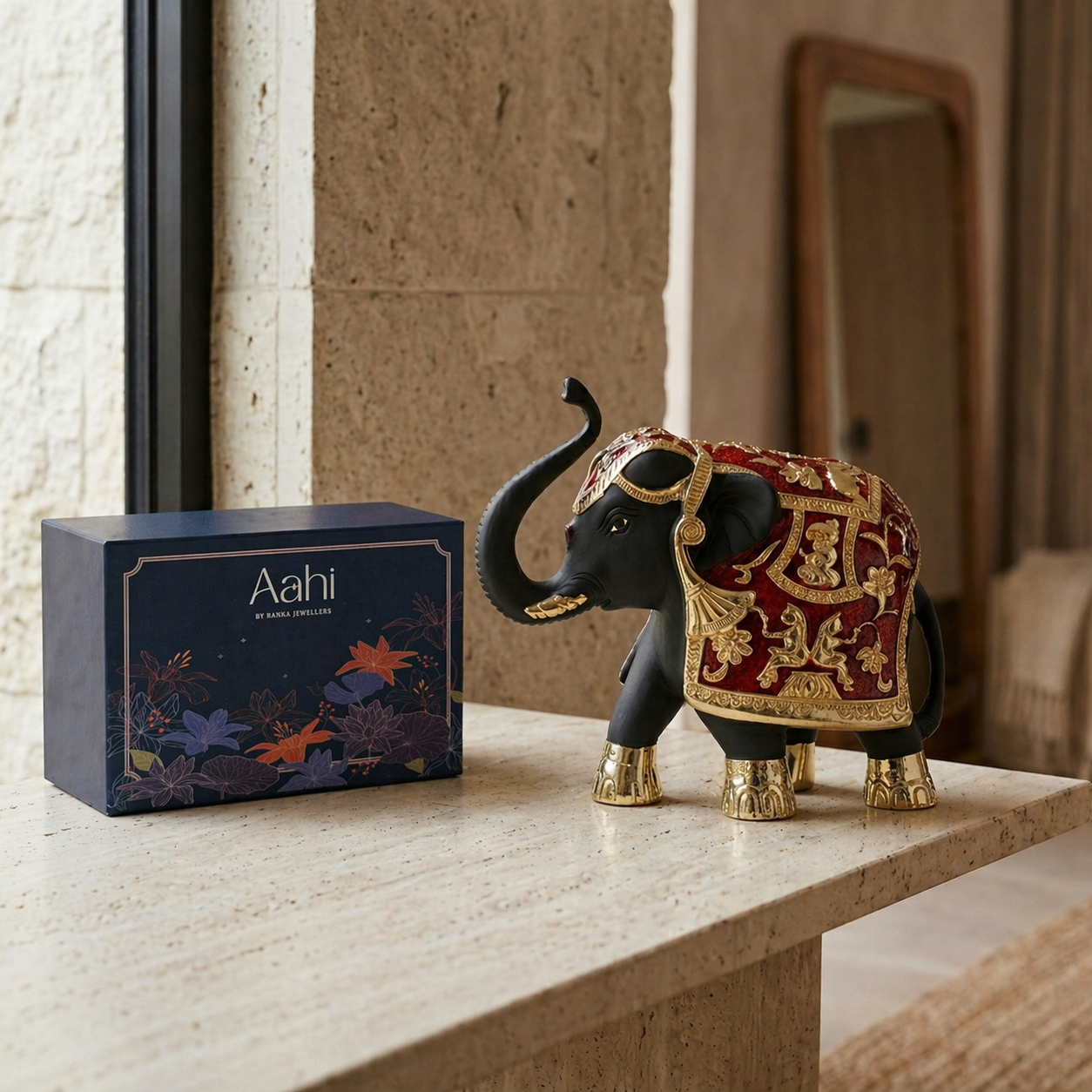 Black &amp; Golden Gajanth Lakshmi Upward Trunk