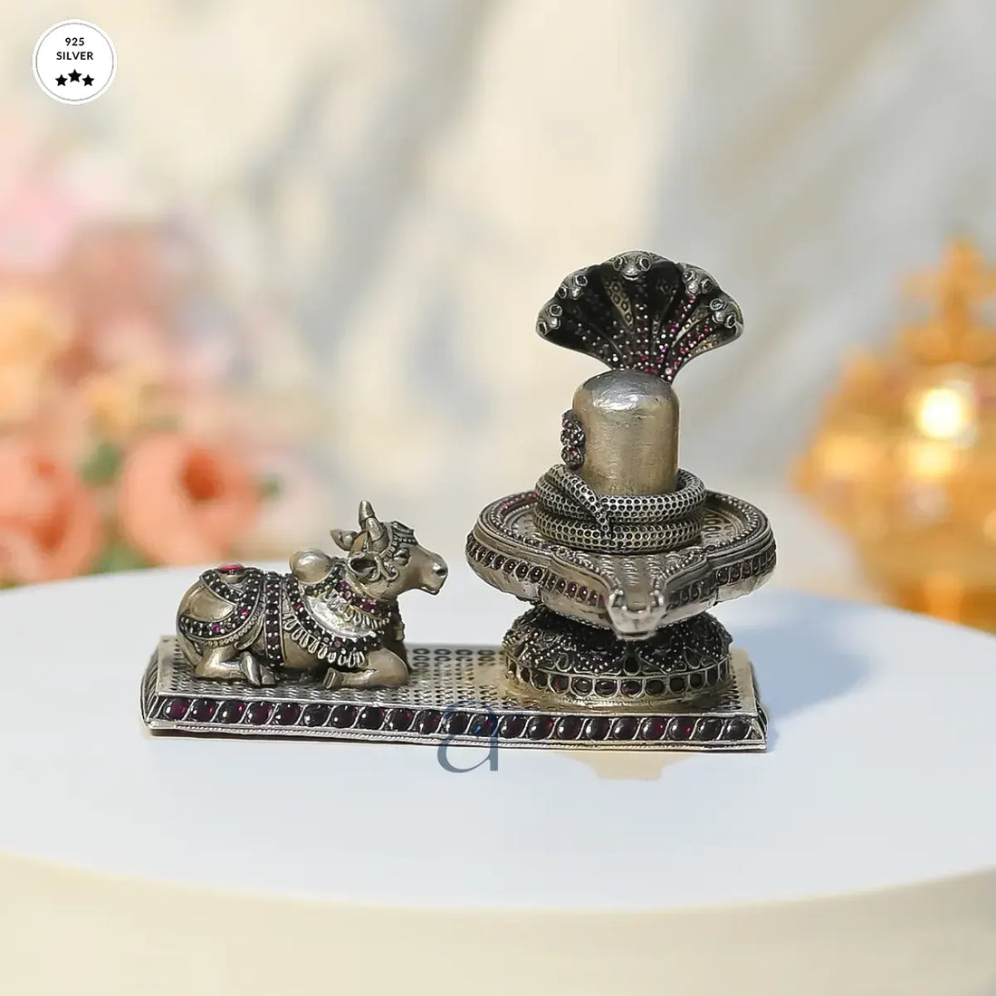 925 Antique Silver Shiv Ling with Nandi and Nag