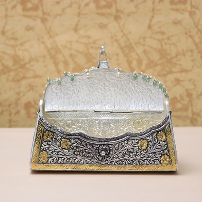 925 Antique Silver Purse with Green Stone Design