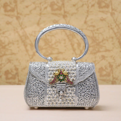 925 Antique Silver Purse with Majestic Peacock Detailing