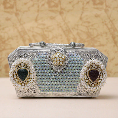 925 Antique Stone Decorated Silver Purse