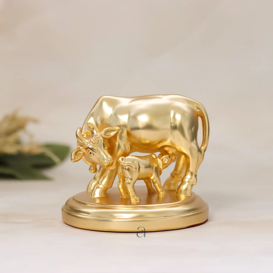 Golden Kamadhenu Cow and Calf Idol