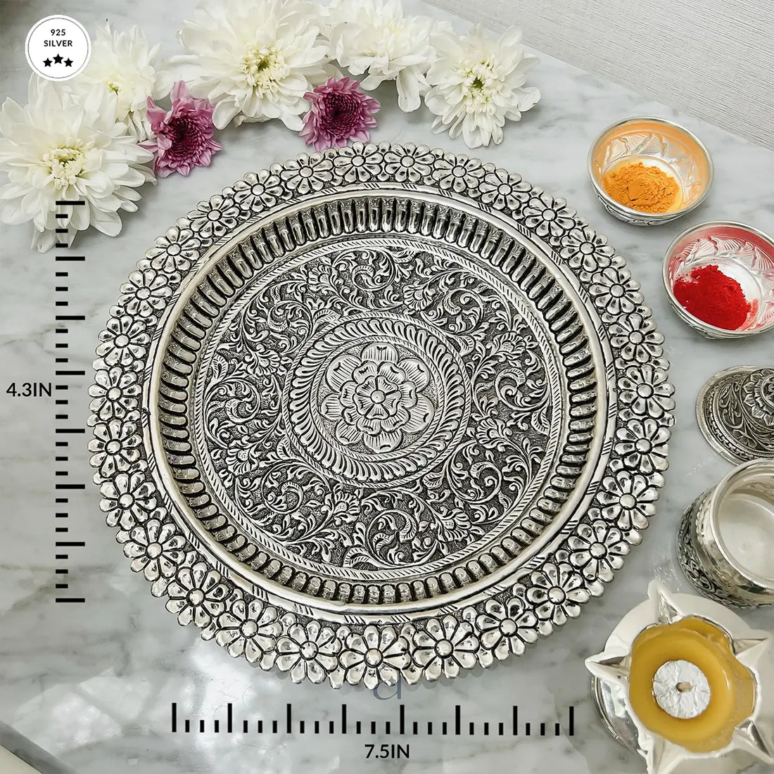 925 Antique Floral Patterned Thali