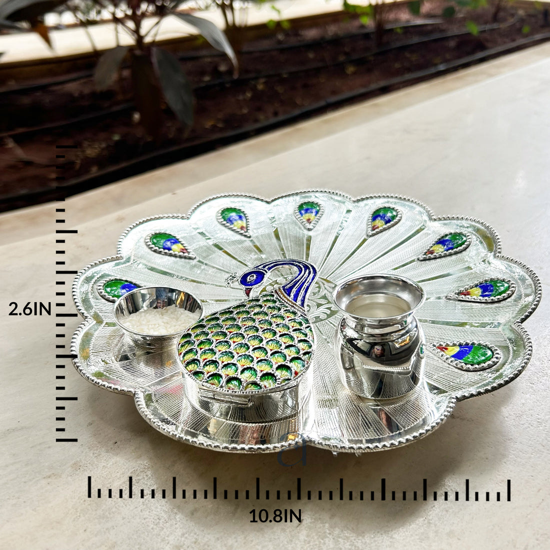 Peacock Designed Silver Thali