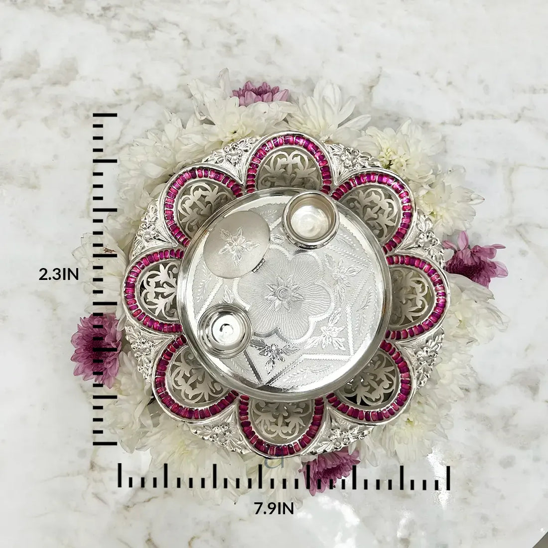 Pink-Colored Silver Thali