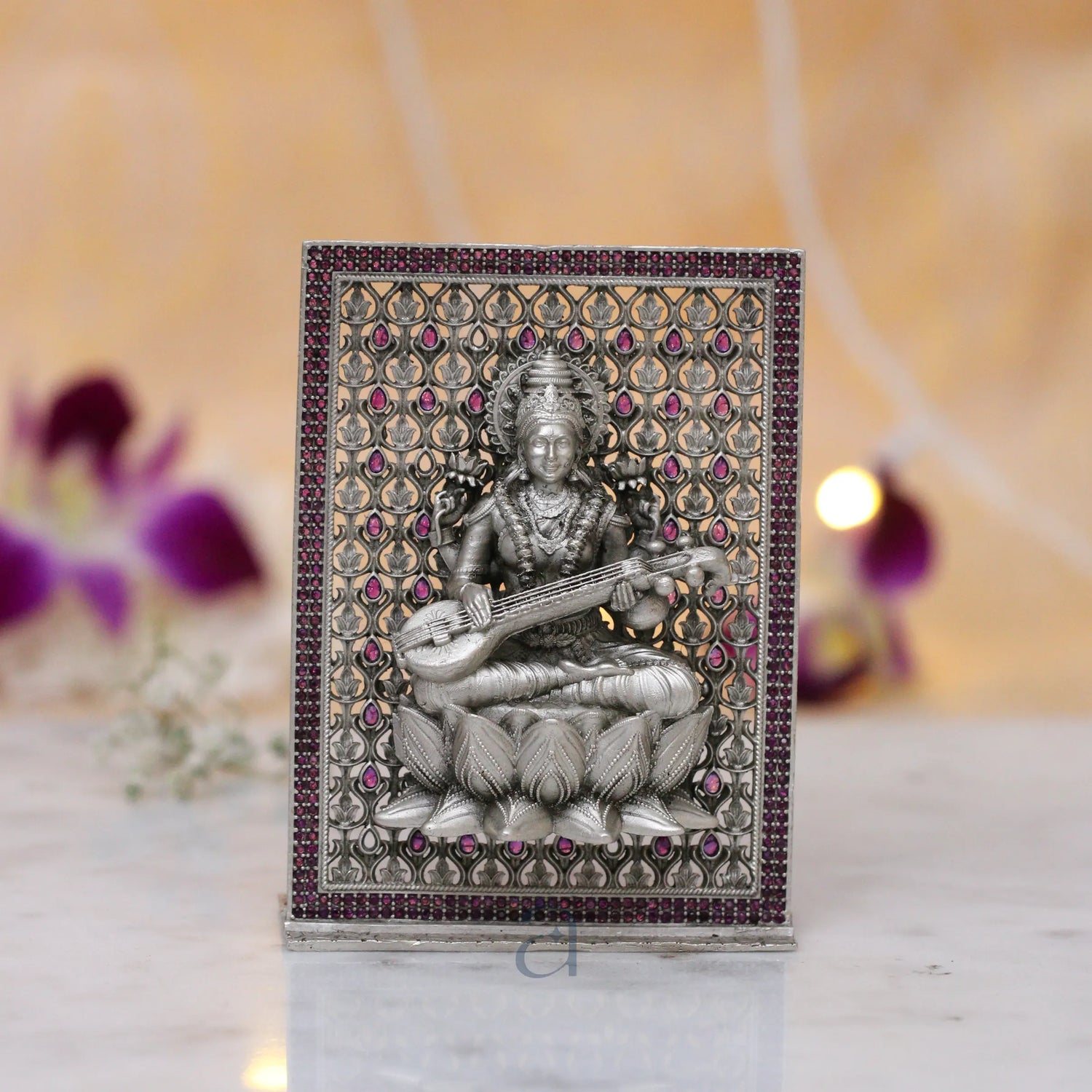 Silver Saraswati Idol Frame