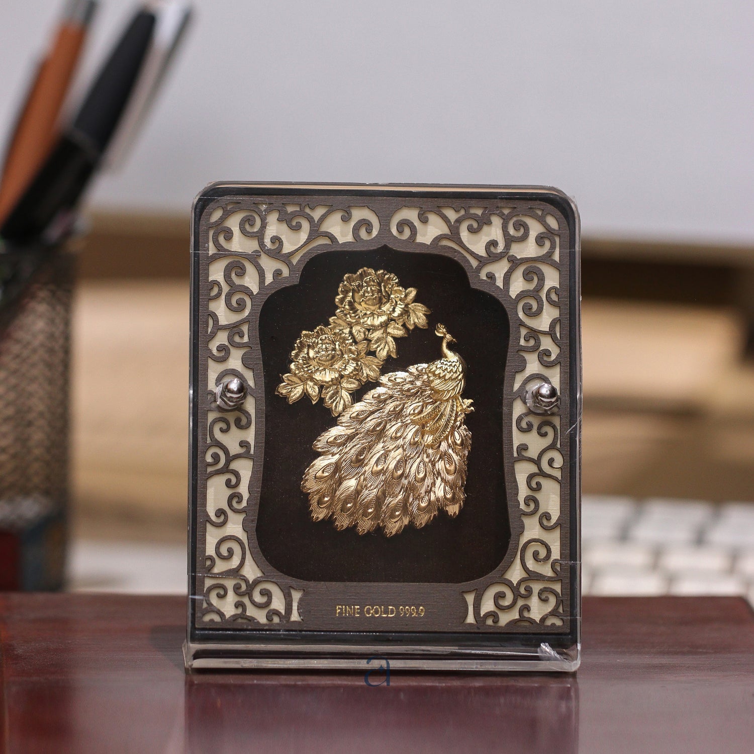 Buy Golden Peacock 24K Gold Foil Table Top Frame Online at Best Price - Aahi Silverware | Ranka Jewellers