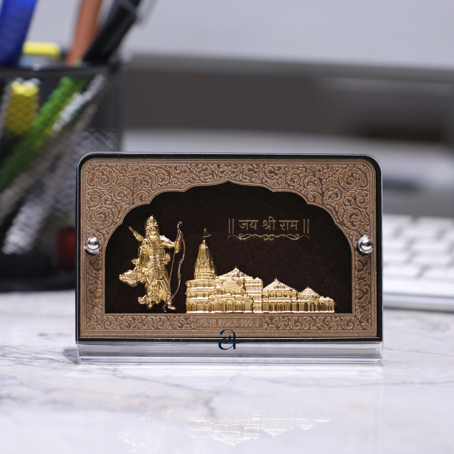 Ramji Statue with Ayodhya Mandir 24KT Gold Foil Frame
