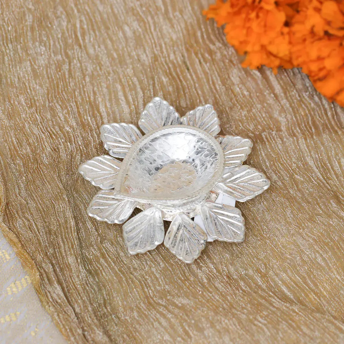 Charming Floral Silver Niranjan Diya