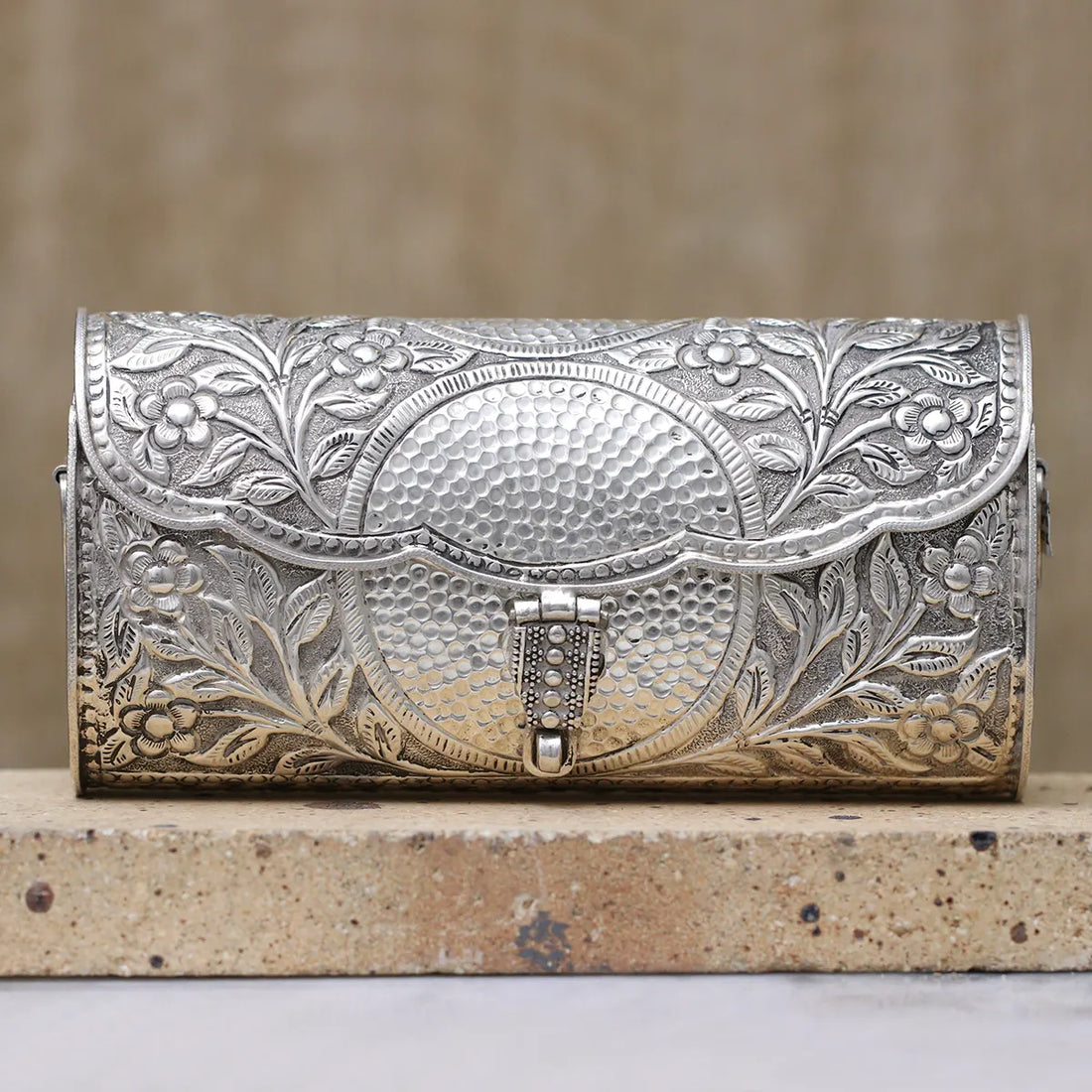 Vintage Sterling Silver Purse with Floral Embossed Design