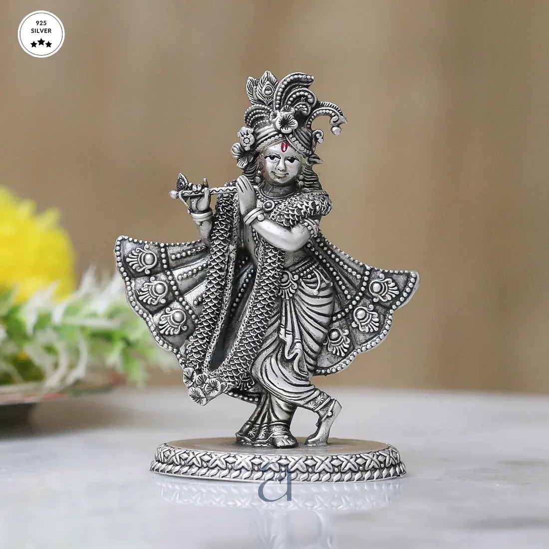 925 Antique Silver Krishna Flute Idol