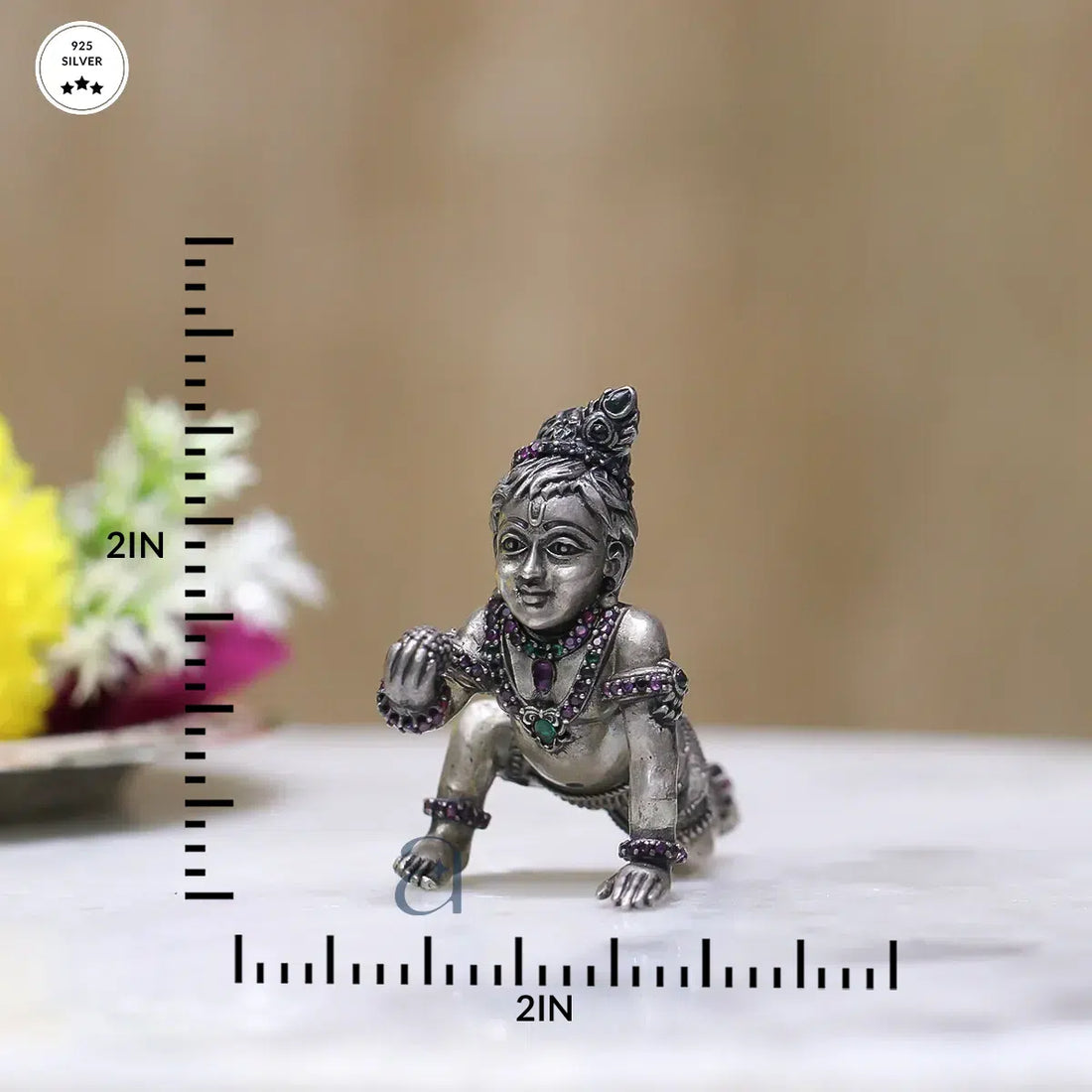 Stone Decorated Antique 925 Silver Bal Gopal Idol