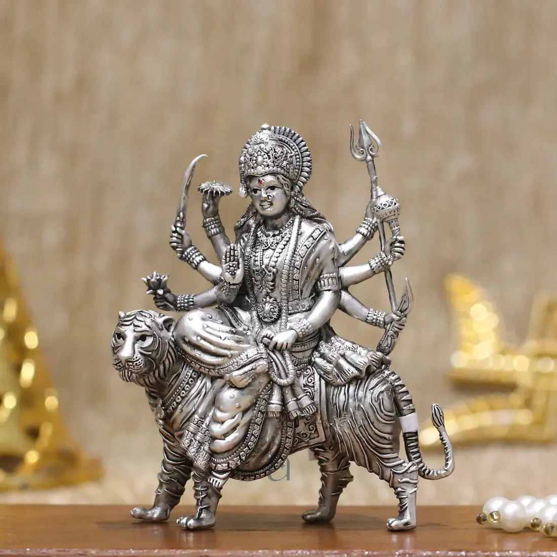 Detailed 925 Antique Silver Durga Maa