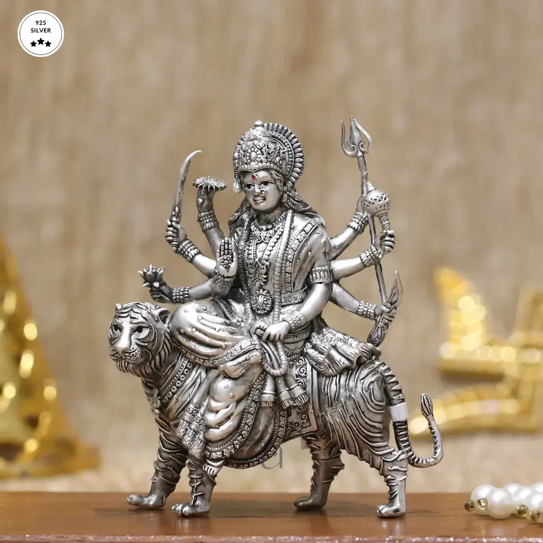 Detailed 925 Antique Silver Durga Maa