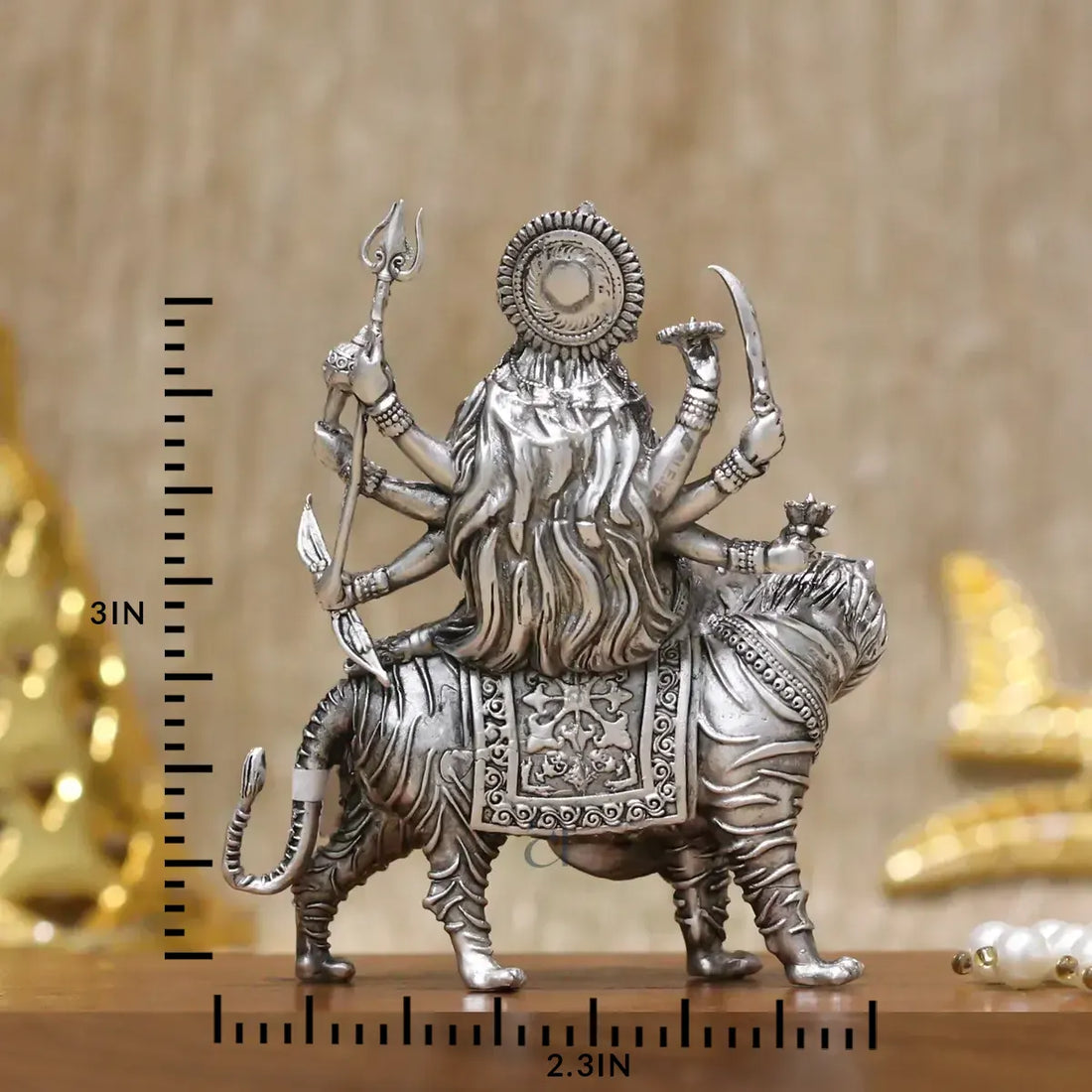 Detailed 925 Antique Silver Durga Maa