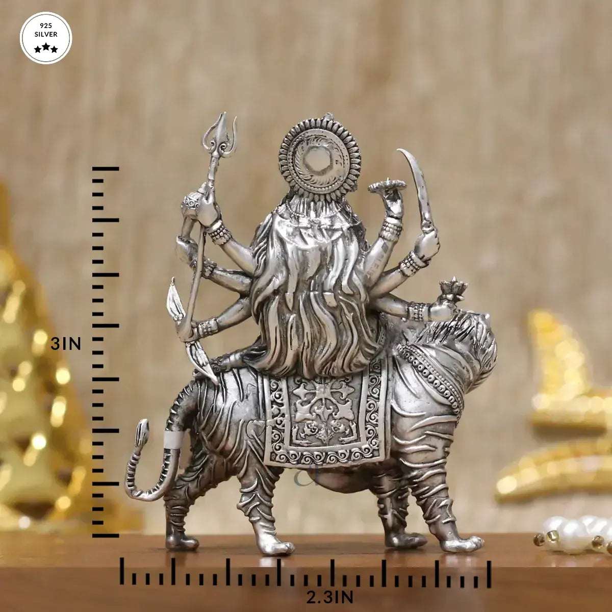 Detailed 925 Antique Silver Durga Maa