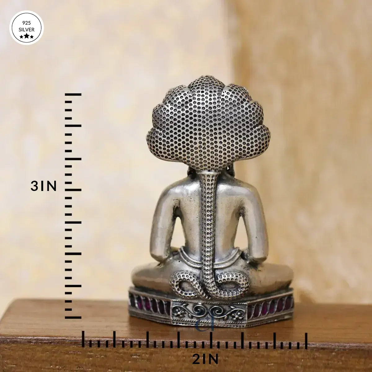 925 Stone Decorated Antique Prashwanath Silver Idol