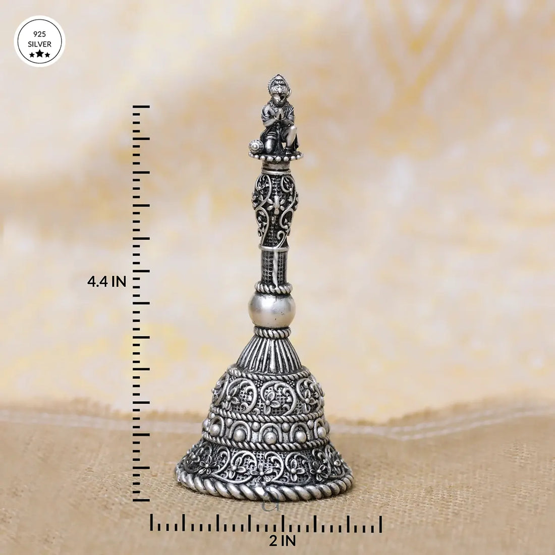 925 Antique Filigree Designed Hanuman Ji Silver Bell