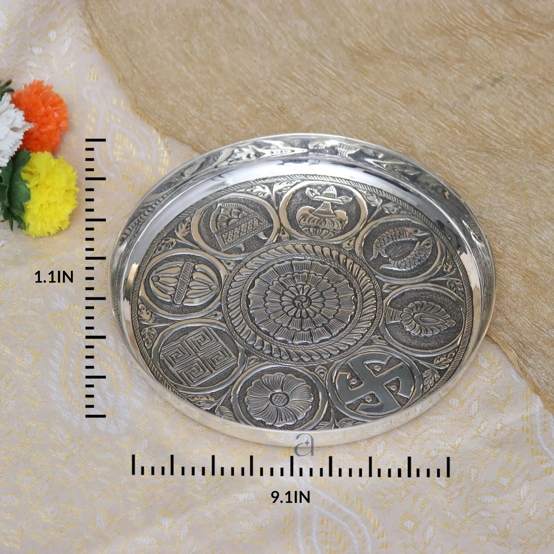 925 Antique Silver Pooja Thali Plate