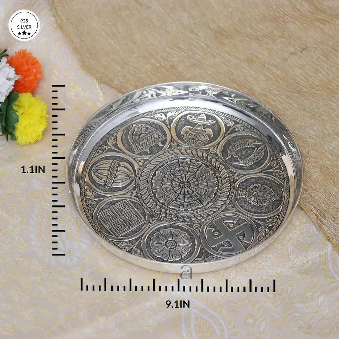 925 Antique Silver Pooja Thali Plate