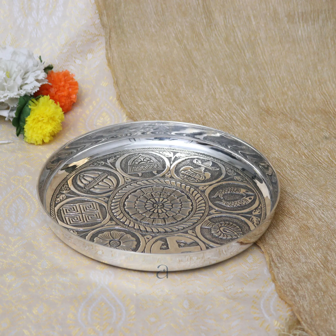 925 Antique Silver Pooja Thali Plate