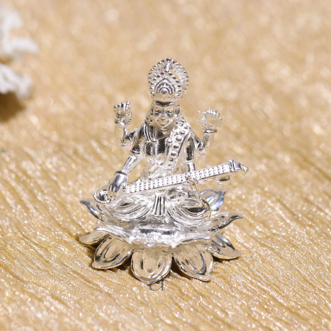 925 Solid Silver Saraswatiji on Lotus