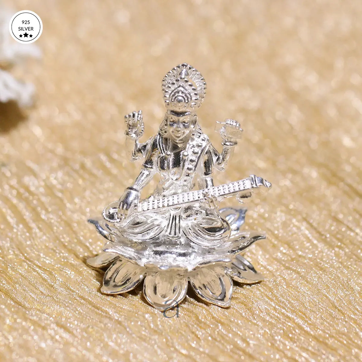 925 Solid Silver Saraswatiji on Lotus