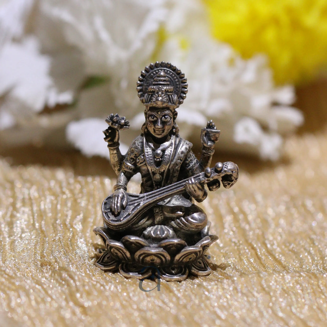 925 Antique Silver Saraswatiji on Lotus