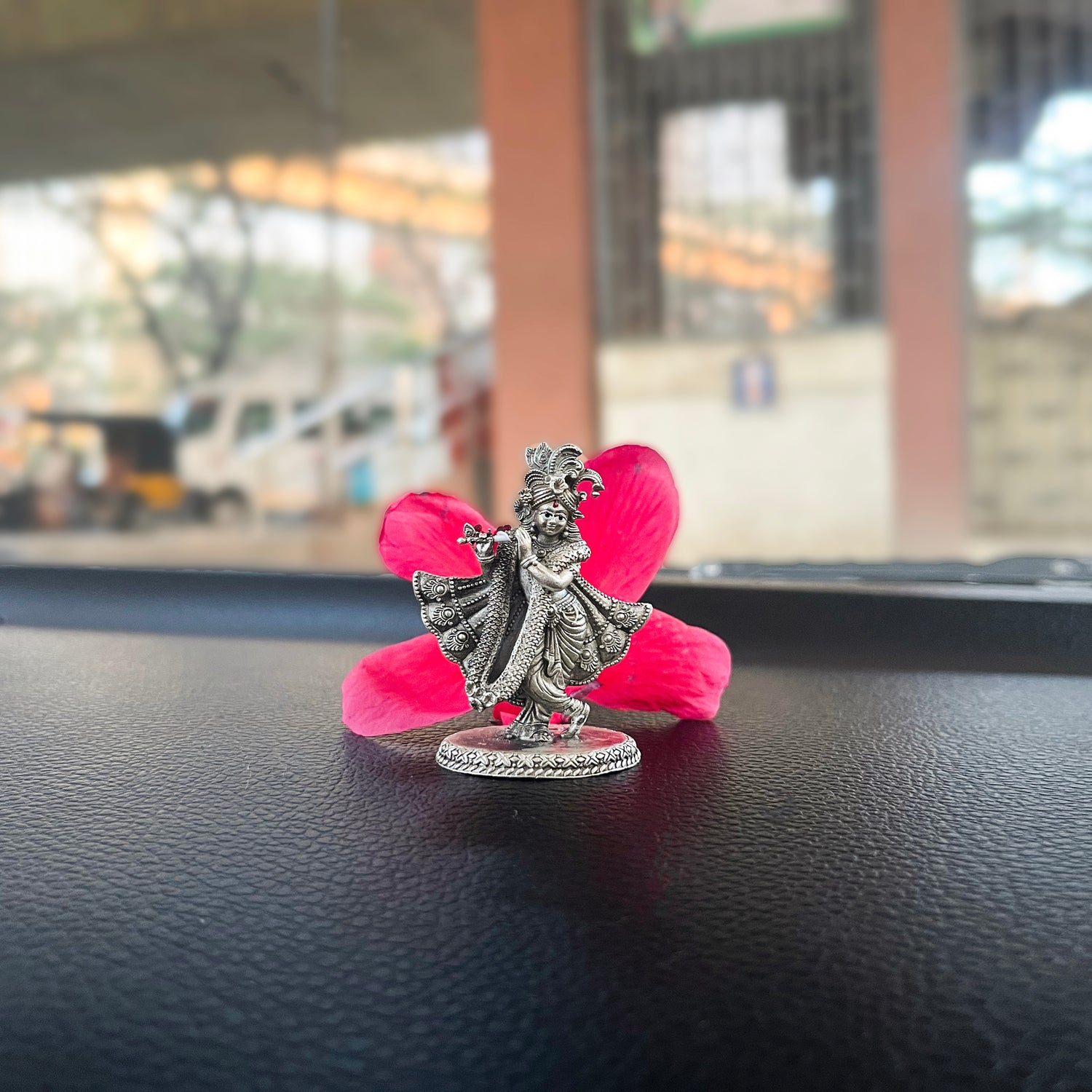 Vintage Antique Silver Krishna Idol for Car (2) IN